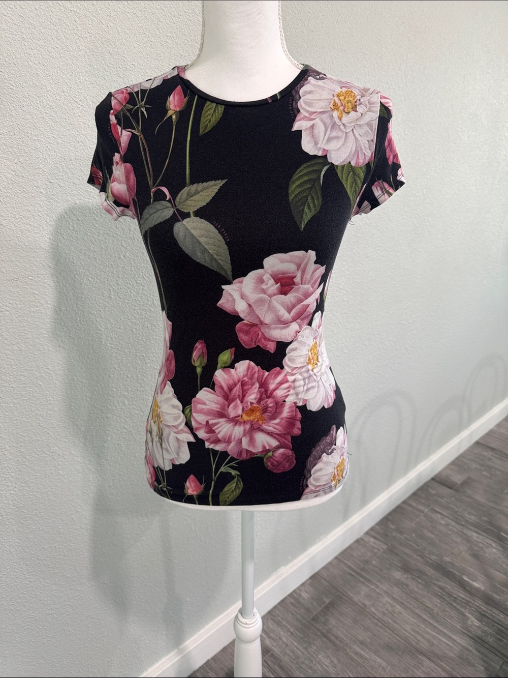 Ted Baker London Black Tee with Pink Floral Print